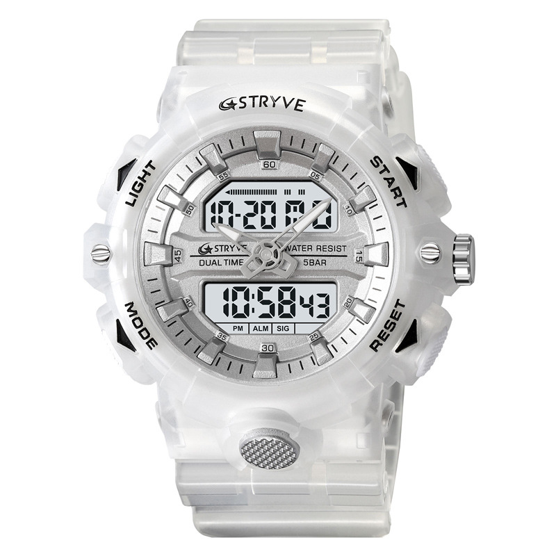 STRYVE hombres de moda impermeable reloj deportivo doble luminoso electrónico multifunción estudiante reloj de sincronización 8028