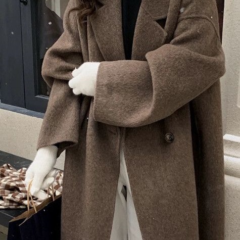 Woolen Outwear for Women Spring and Winter 2026 New Korean Style Loose and Slimming Look Over-The-Knee Mid-Length Woolen Outwear