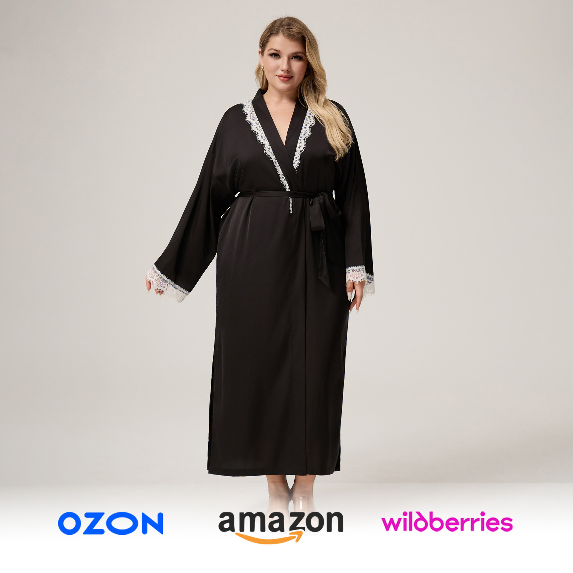 Yaoting satén de chiffón transfronterizo ropa de pijama damas primavera y otoño encaje de mangas largas pijamas de tamaño grande ropa para el hogar CP3821