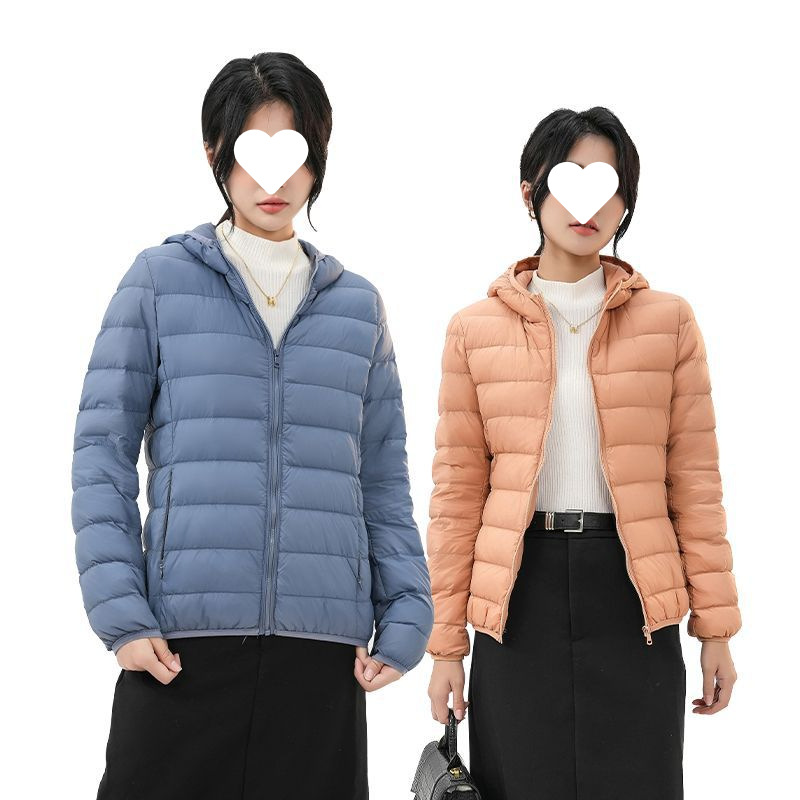 Down Jacket Women's Spring, Autumn and Winter Collar Hooded Light and Fashionable Ribs