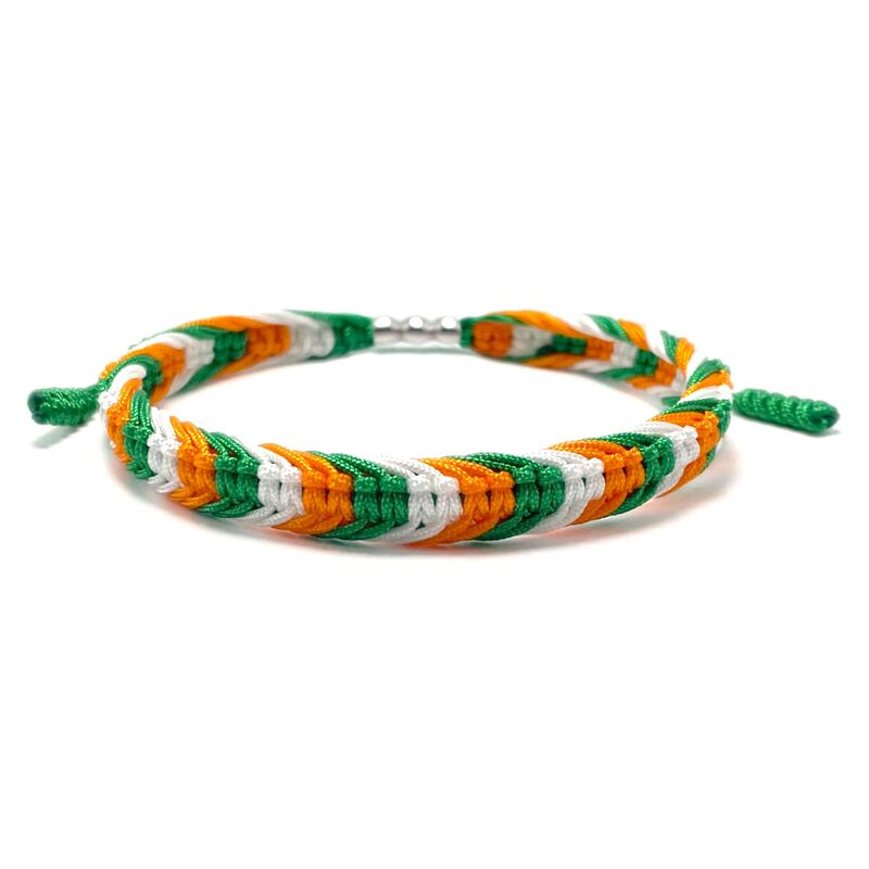 Woven Bracelet in National Flag Colors, Handmade and Adjustable, Commemorative Gift, Irish Flag Color Silver Bead Bracelet Woven Bracelet in National Flag Colors, Handmade and Adjustable, Commemorative Gift, Irish Flag Color Silver Bead Bracelet