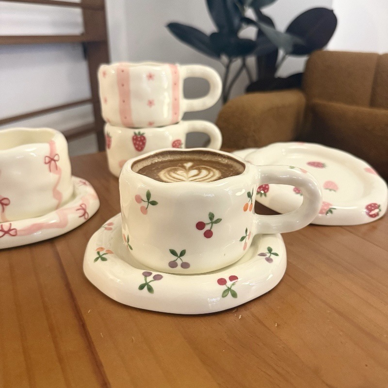 Ins estilo coreano mano irregular cerámica tazas de café y platos pintados a mano tazas y platos grasos comercio electrónico transfronterizo un cabello
