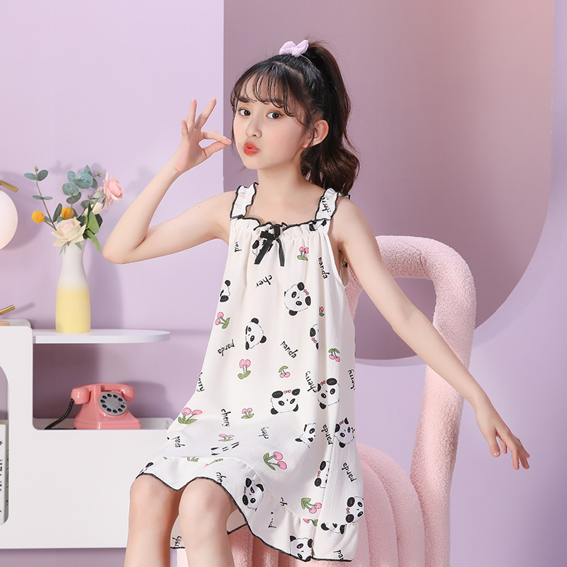 2024新款吊带裙女童儿童睡衣夏季泡泡棉吊带裙女孩卡通家居服睡裙