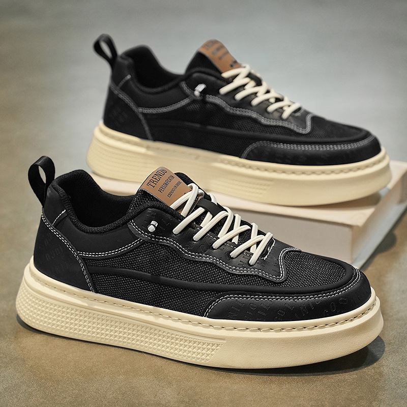 Canvas Shoes Men's Summer Breathable Anti-Odor Thin Black Shoes Casual Sneakers High-End Fashion Heightening Sports Shoes