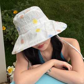 凉芳彩色油画少女薄款渔夫帽夏日出游小众设计感百搭防晒遮阳盆帽