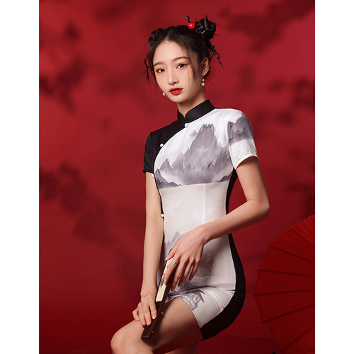 Restoring ancient waysRetro Chinese Dresses Qipao Side slit Asian Theme Party Cosplay Dresses for women girls  little girl modified new dress tide