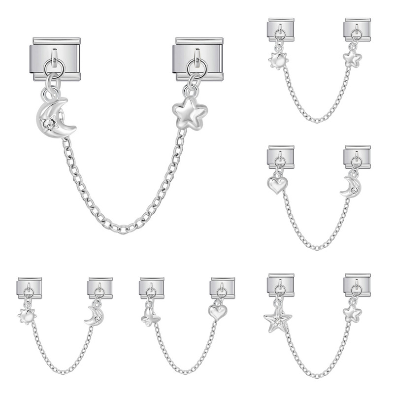 New Silver Double Pendant Italian Modular Bracelet Stainless Steel Hook DIY Elastic Splicing Watch Strap Chain