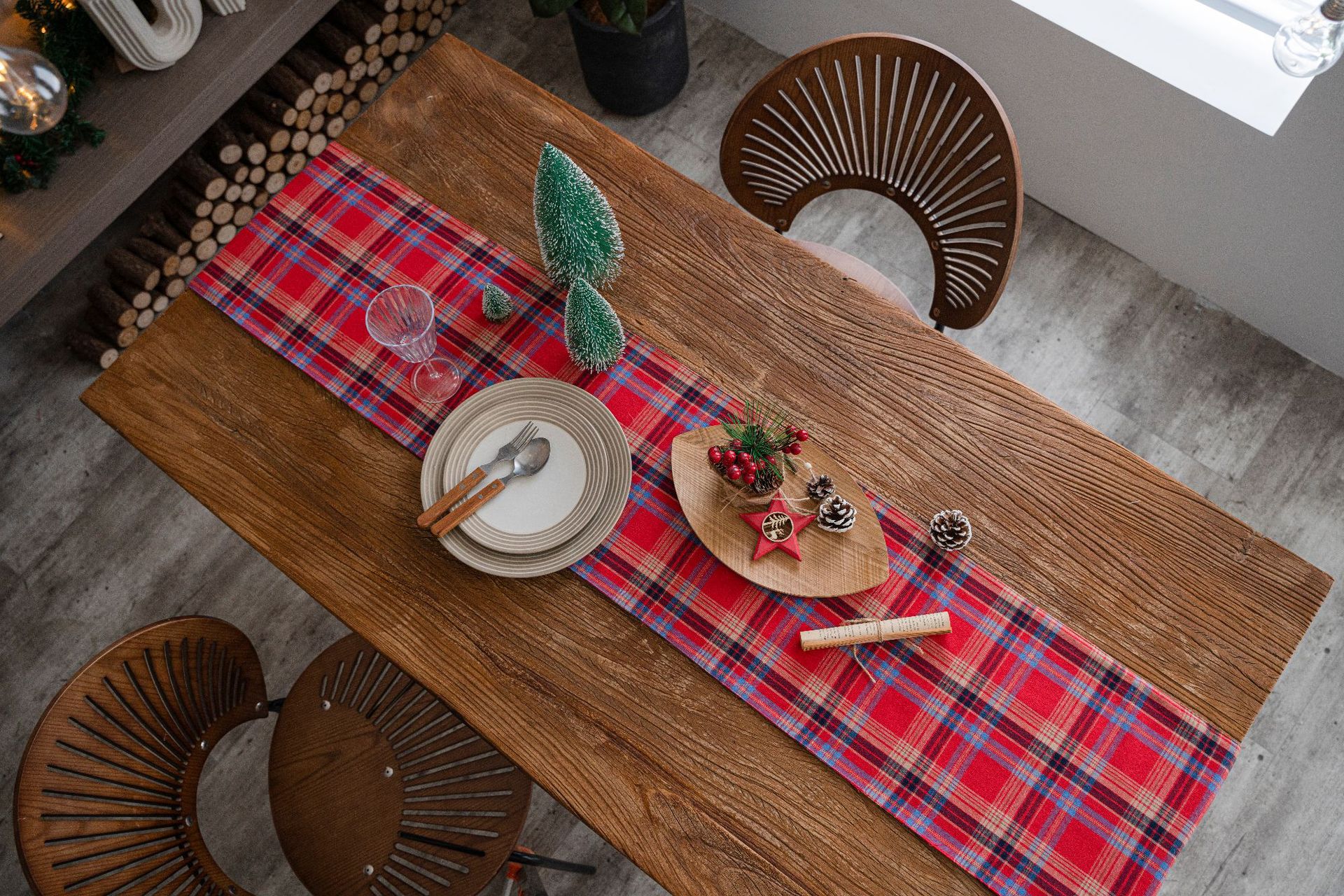 红色圣诞格桌旗