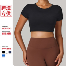 欧美跨境亚马逊专供短袖露背短款T恤速干透气瑜伽上衣运动背心