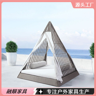 Outdoor Rattan Villa Club Bathroom Swimming Pool Courtyard Balcony Leisure Recliner Rattan Beach Bed Waterproof Rattan Bed