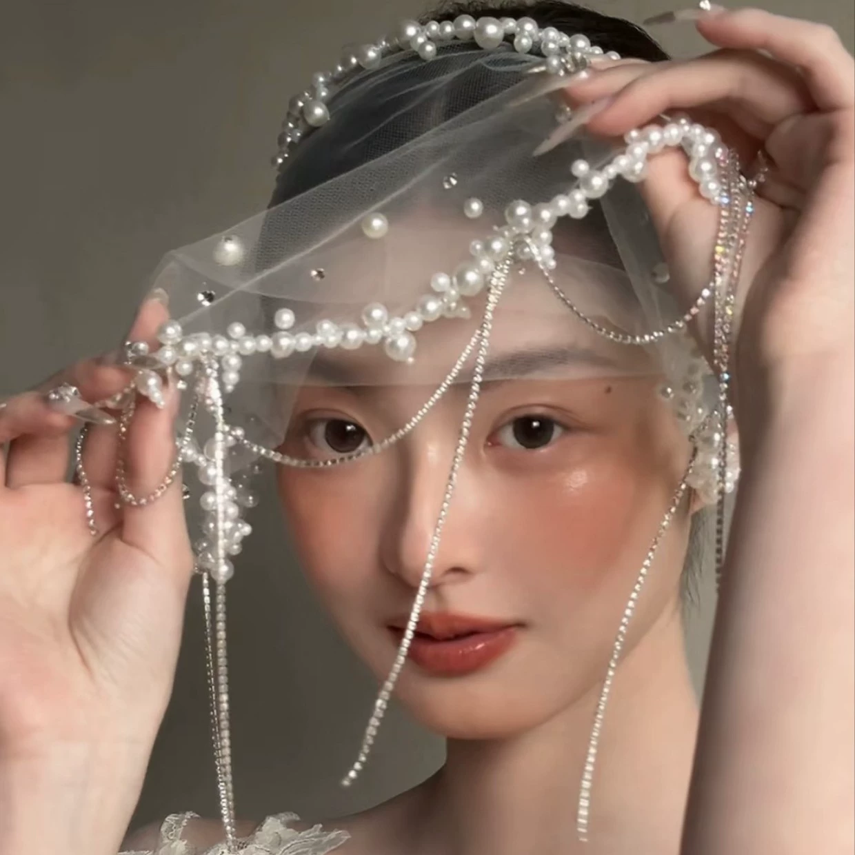 Оригинальная хера ручной работы с бисером кружевная вуаль ниша французского высокого темперамента покрывает утреннюю одежду и новые аксессуары для волос