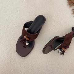 シープスキンバージョン~女性用多用途ニッチビーチサンダル、オープントゥ気質タッセル付き新しいレトロサンダル