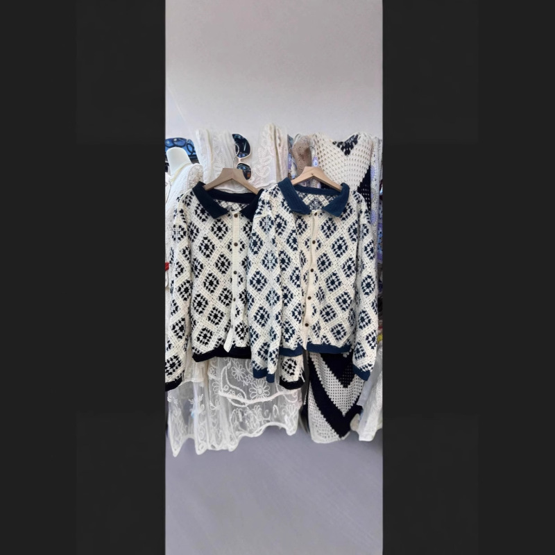复古时尚设计感小众翻领撞色针织开衫女秋季新款慵懒宽松显瘦上衣|undefined