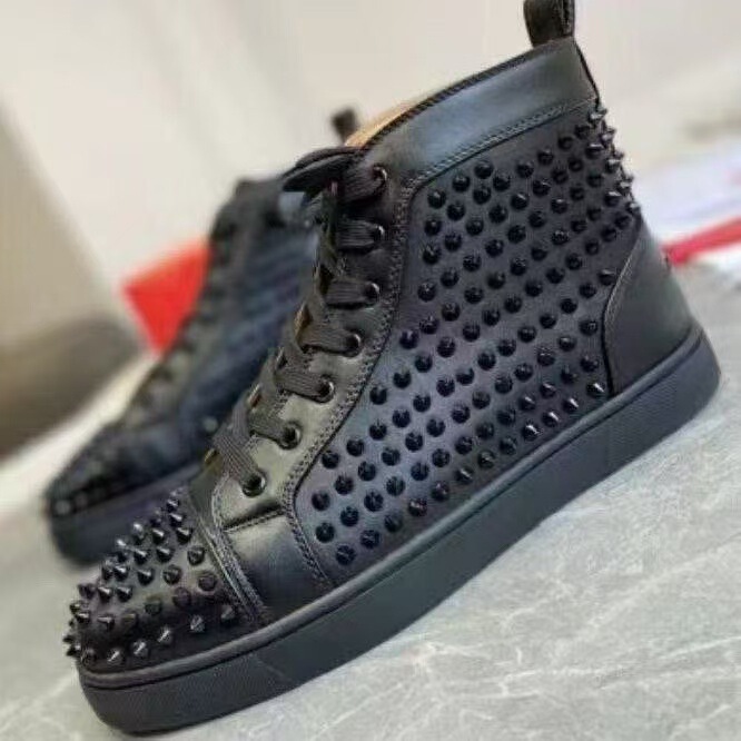 Men's High-Top Studded Sneakers, Genuine Leather Lace-Up Trendy Casual Shoes, Fashionable Versatile Flat Men's Shoes Men's High-Top Studded Sneakers, Genuine Leather Lace-Up Trendy Casual Shoes, Fashionable Versatile Flat Men's Shoes