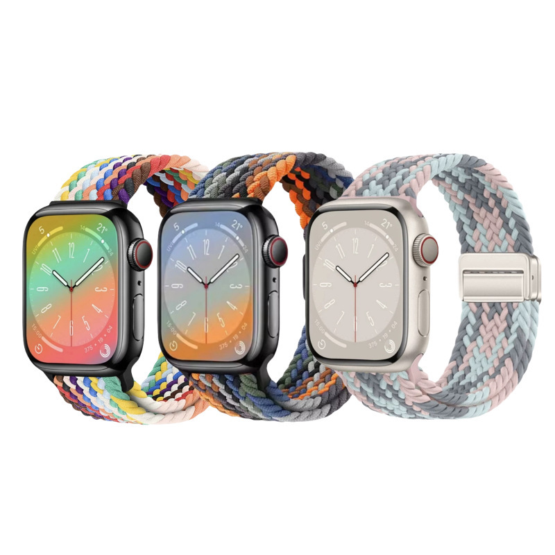 适用AppleWatch时尚四点磁吸扣尼龙编织回环苹果表带实用显质感|undefined