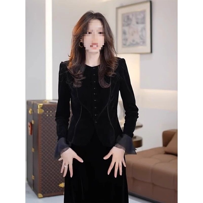 金丝绒新款收腰衬衫女欧美洋气2025妈妈显瘦上衣气质秋冬复古|undefined