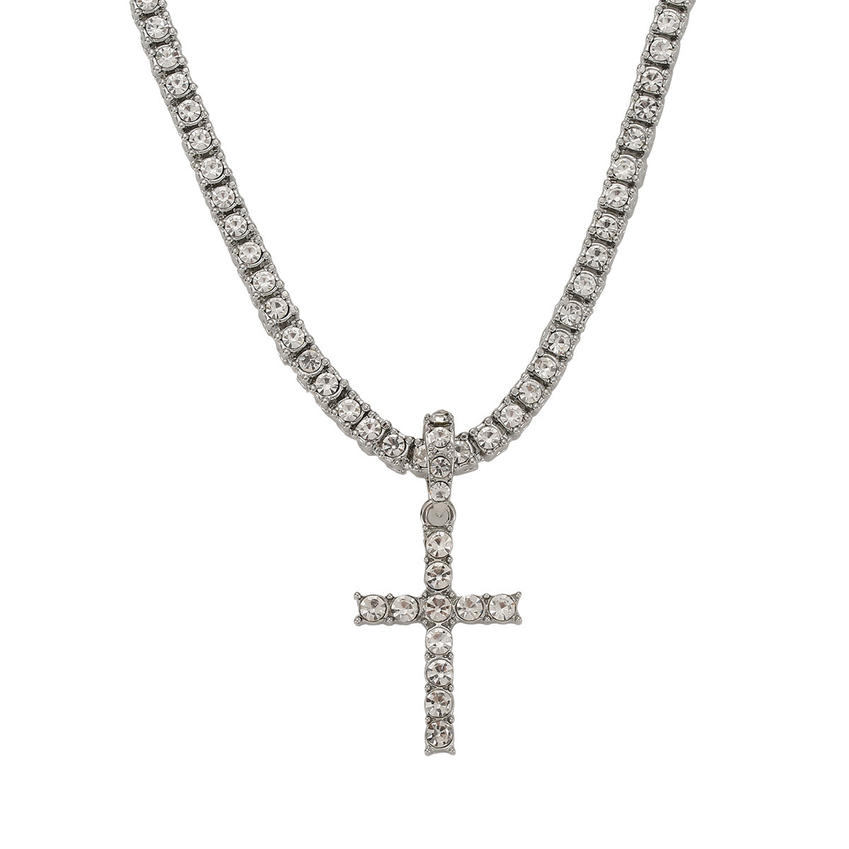 【】Ma Siwei même style hip-hop classique croix tennis collier simple pendentif_voghion.com