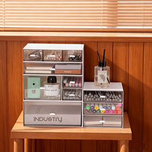 桌面收纳盒电脑升高架透明抽屉分格组合整理亚克力盒子多层化妆盒