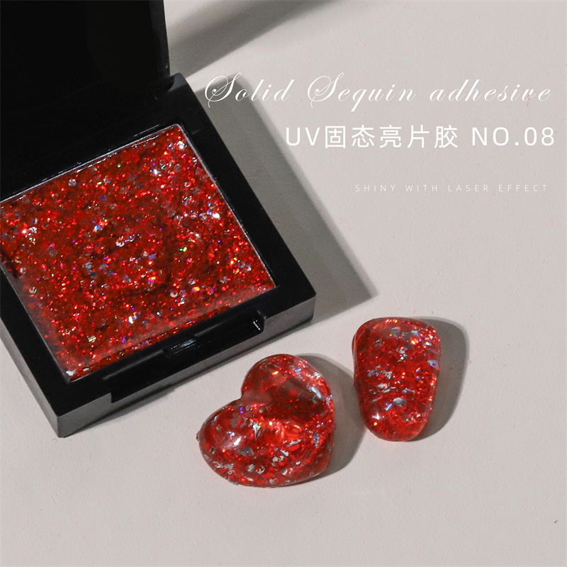 Pequeño Libro Rojo manicura japonés UV sólido lentejuelas pegamento flash láser brillo lentejuelas esmalte de uñas pegamento para salón de uñas