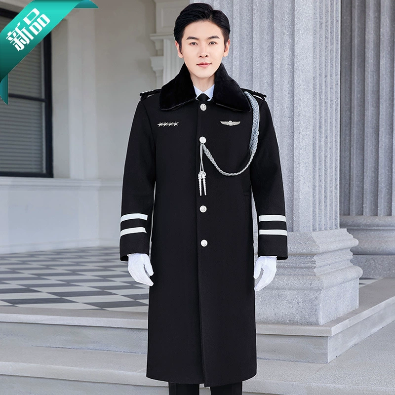 Защитная одежда шерстяное пальто изображение пост консьержа одежда рабочая одежда для безопасности гостиничной недвижимости осенне-зимняя хлопковая подкладка средней длины