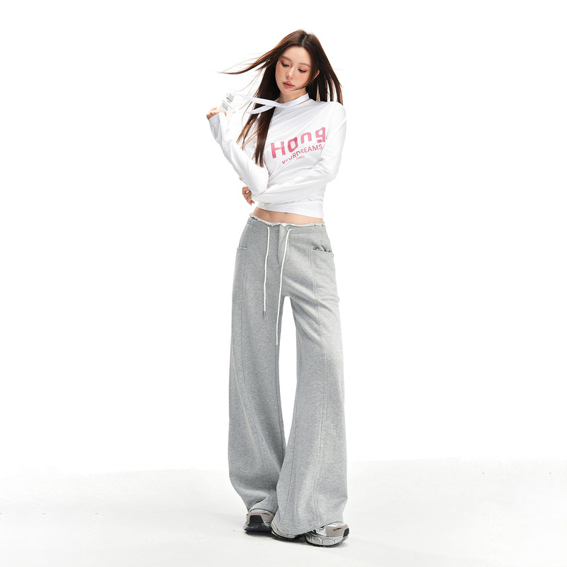 25 Autumn and Winter New Style Urban New Sports American Drawstring Low-Waist Tassel Loose Wide-Leg Lazy Casual Pants for Women