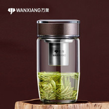 万象玻璃杯单层泡茶杯耐热加厚带滤网商务办公泡茶水杯男弧形鹅蛋