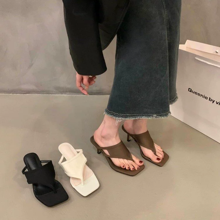 Женские французские босоножки-шлёпанцы, лето 2025, новые модные элегантные босоножки на высоком каблуке.