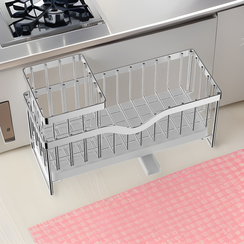 Estante de almacenamiento para cocina, escurridor de fregadero, organizador de almacenamiento para lavavajillas, cesta para paños y esponjas de fregadero, almacenamiento multifuncional