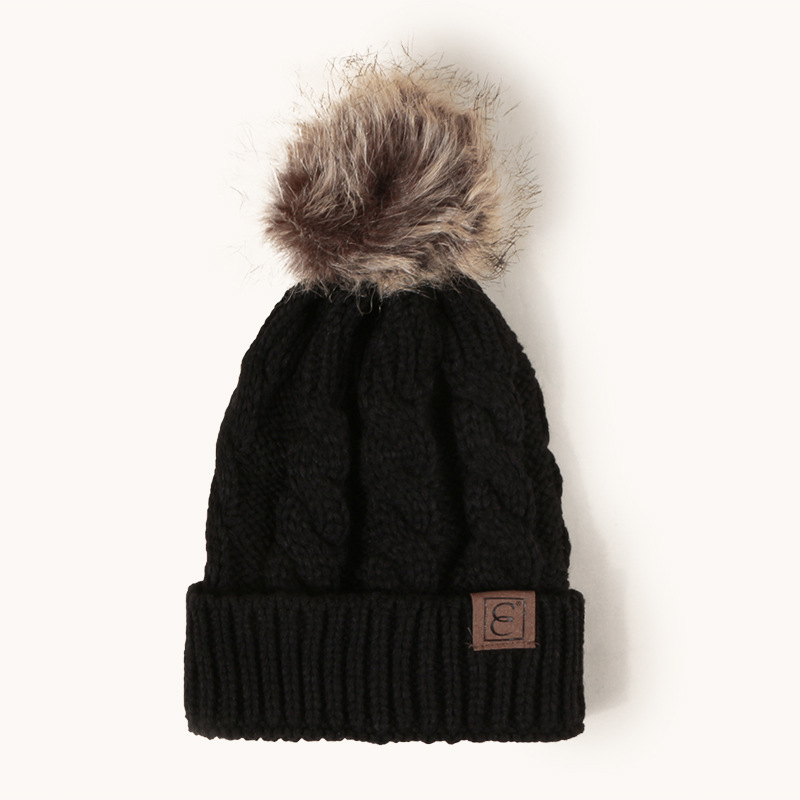 korean style warm leather label fur ball knitted hat wholesale Nihaojewelrypicture12