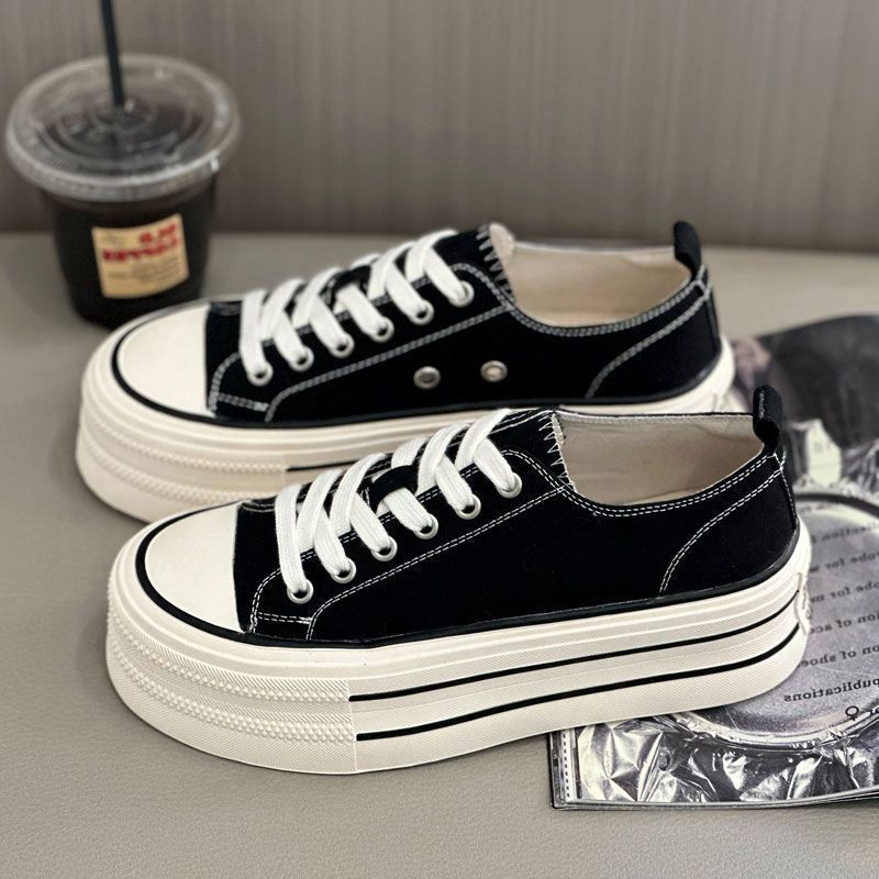 Popular European-Style Thick-Soled Canvas Shoes for Women, 2026 New Spring Model, Height-Increasing Sports Casual Versatile Sneakers, White Shoes