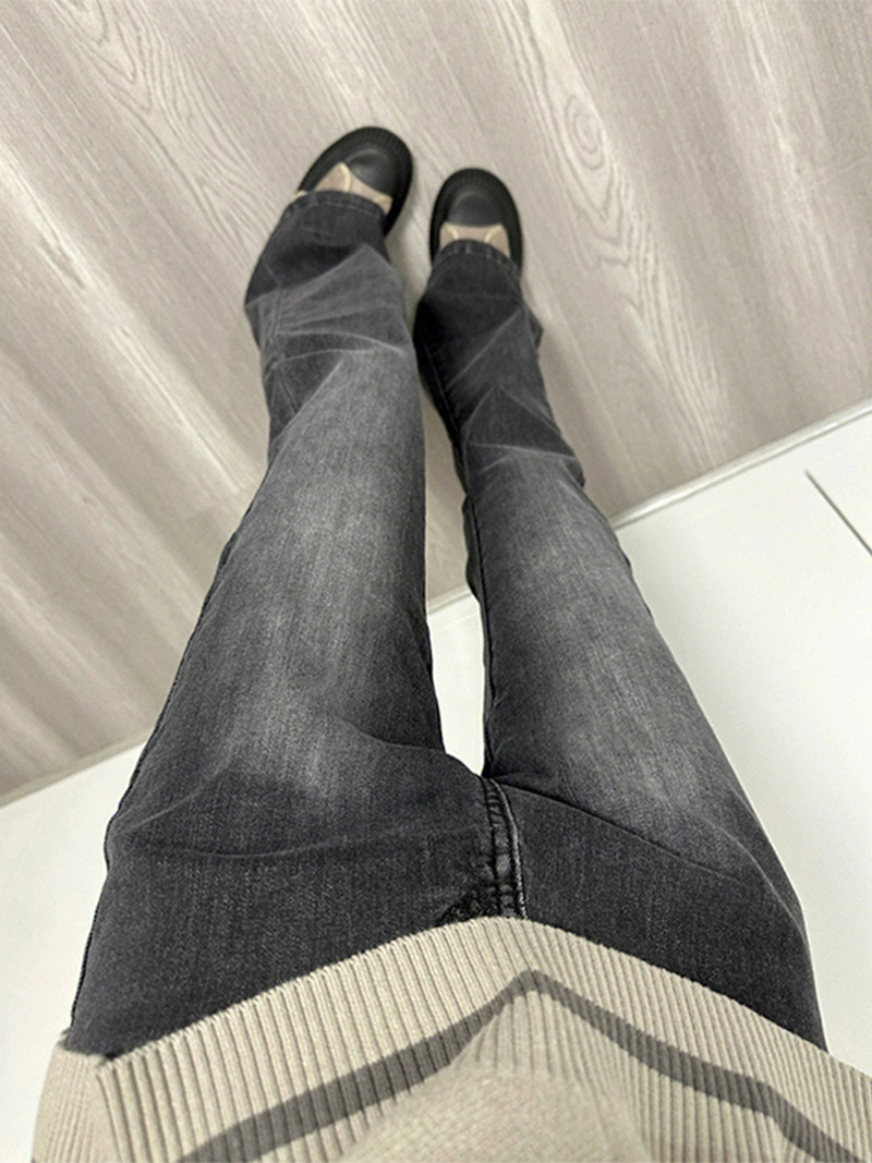 Women's High Waist Stretch Flared Jeans - Vintage Black Gray Bootcut Pants For Spring, Straight Leg To Floor Length​_ecoleips.com