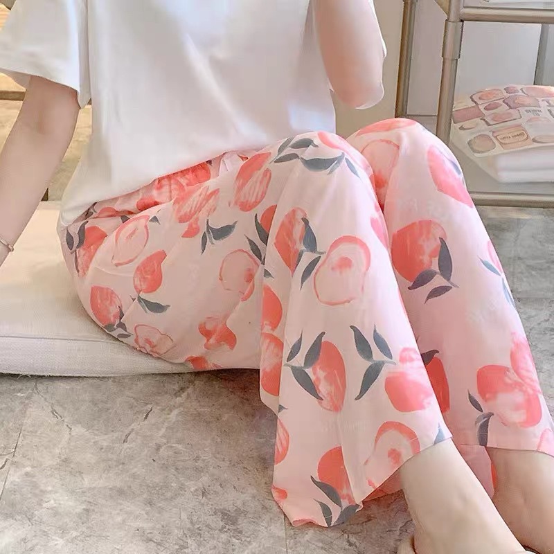 면 실크 와이드 팬츠 - 핑크 복숭아