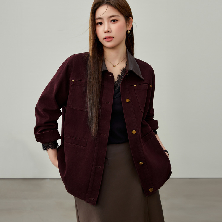 【流行レトロpu皮折り襟小衆純綿コート】繊莉秀大サイズ女装太ったmm2025春新作|undefined