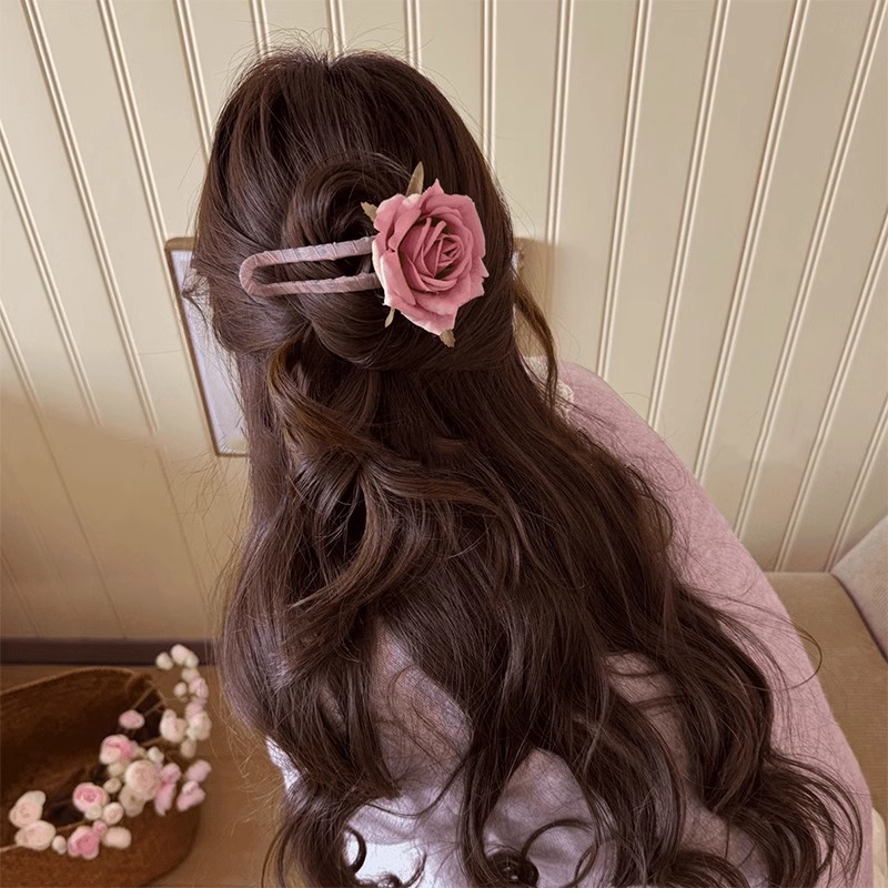 Sen Rose clip de cabello de mujer de alto nivel detrás de la cabeza de un clip de boca de pato medio clip de cabello clip de cabello tocado