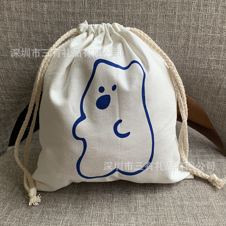 童装服饰眉刷8安纯棉帆布束口袋子 白色毛绒玩具化妆品抽绳帆布包