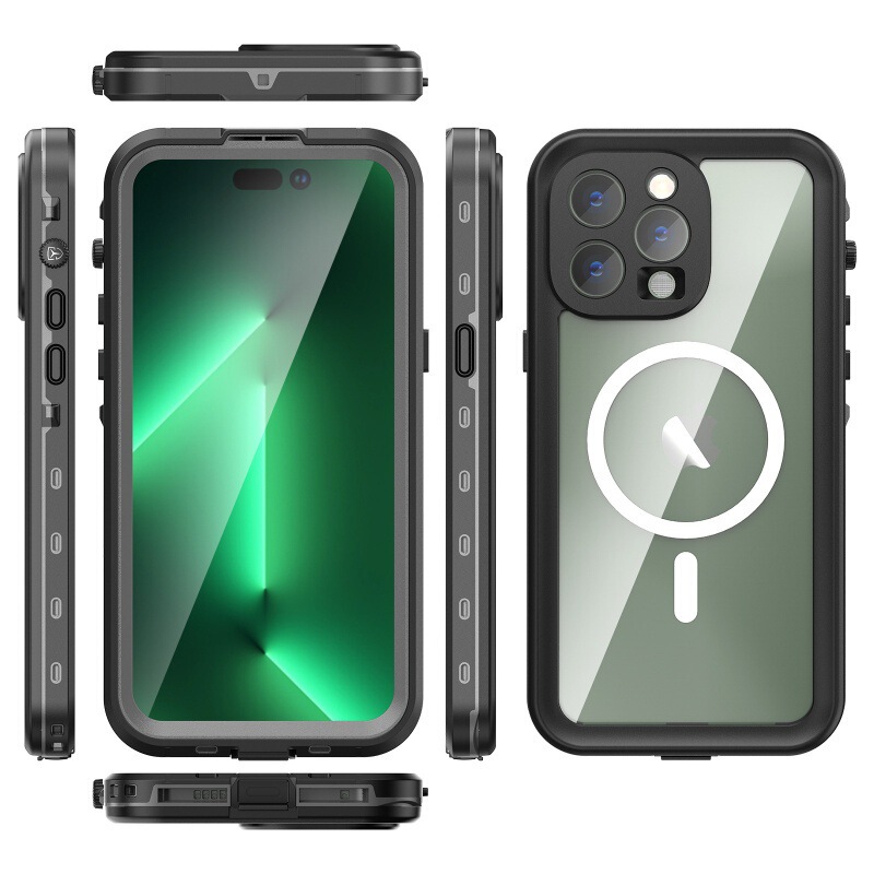Red Pepper Waterproof Case Suitable for Iphone14 Pro Magnetic Waterproof Outdoor All-Inclusive Anti-Fall Transparent Mobile Phone Case