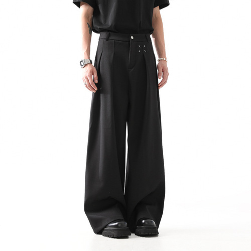 Cross-border Korean Magila cleanfit black trousers men's summer drooping loose casual professional suit trousers