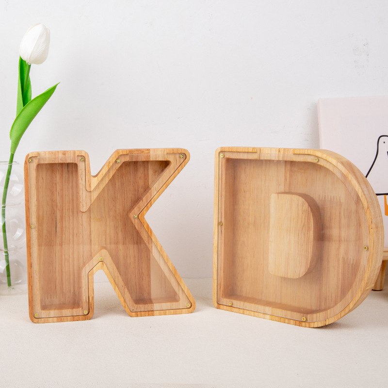 Wooden creative acrylic piggy bank with letters
