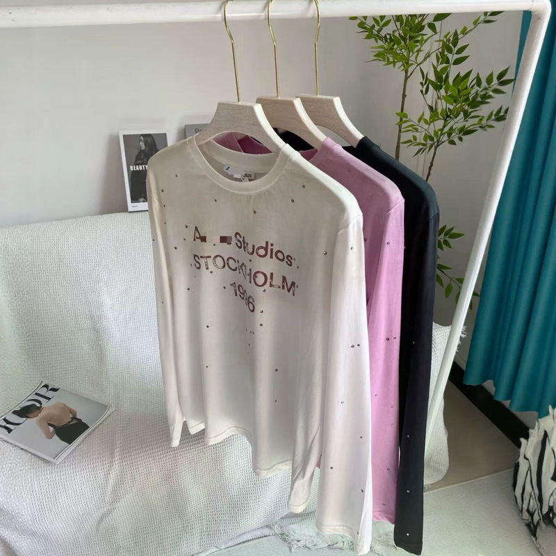 Correct Version Ac Series New Year Limited Edition American Retro Distressed Rhinestone 1996 Letter Women's Long-Sleeve T-Shirt Base Layer Correct Version Ac Series New Year Limited Edition American Retro Distressed Rhinestone 1996 Letter Women's Long-Sleeve T-Shirt Base Layer