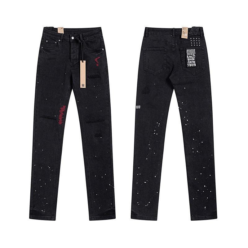 外贸高品质KSUBI &AMIRI Jeans牛仔裤高街破洞补丁弹力直筒长裤男|undefined