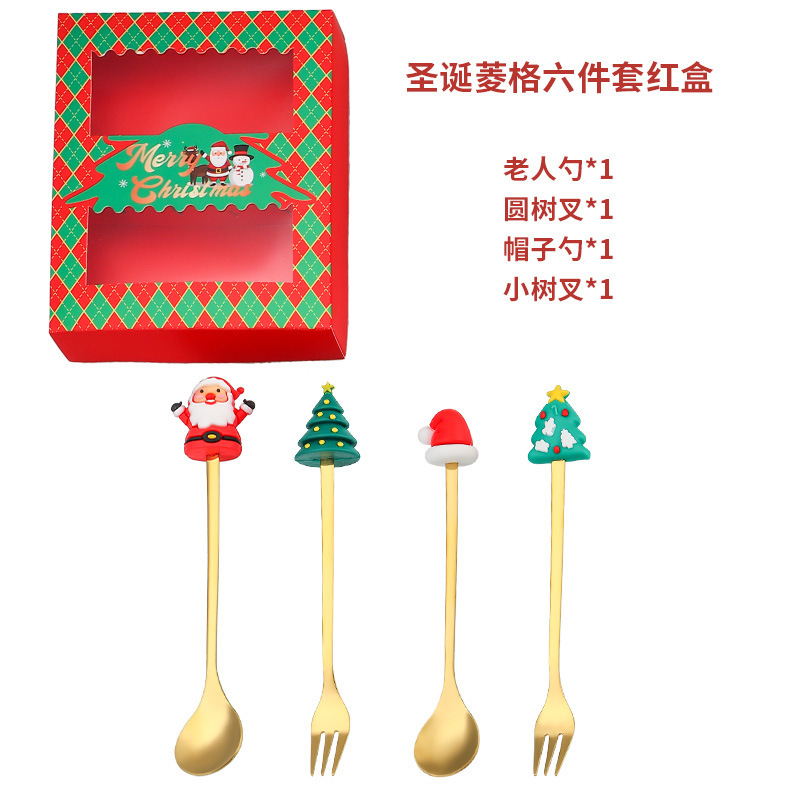 跨境圣诞餐具不锈钢勺叉套装创意雪人勺子叉子咖啡搅拌勺水果叉|undefined