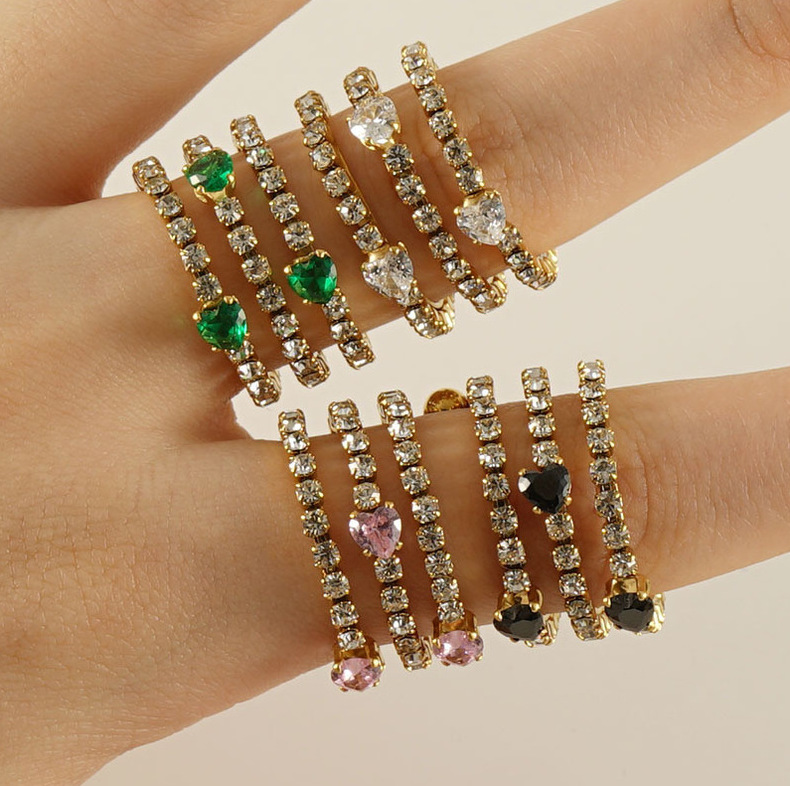 Casual Simple Style Geometric Stainless Steel Zircon Open Rings 1 Piece display picture 1