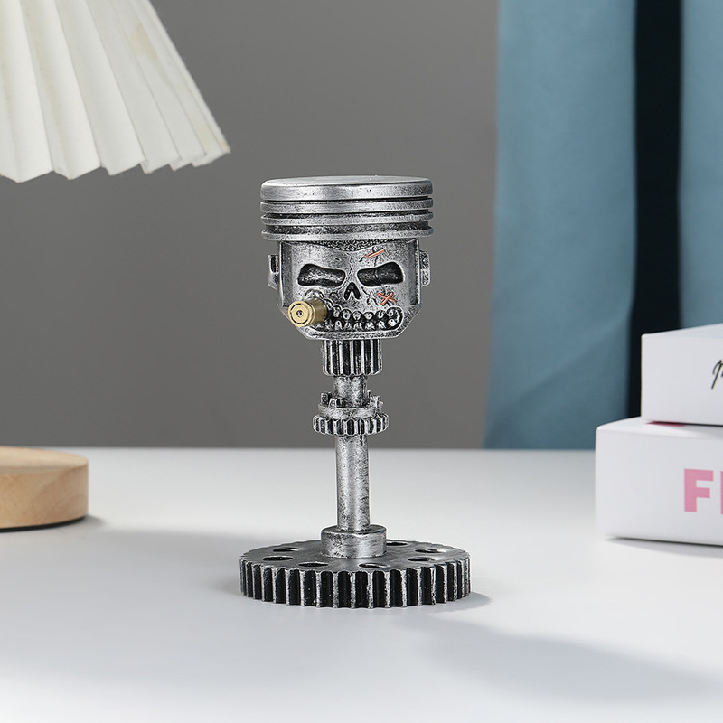 Cross-border Hot Sale PistonSkullFaceSculpture Piston Skull Face Sculpture Resin Gear Small Ornaments