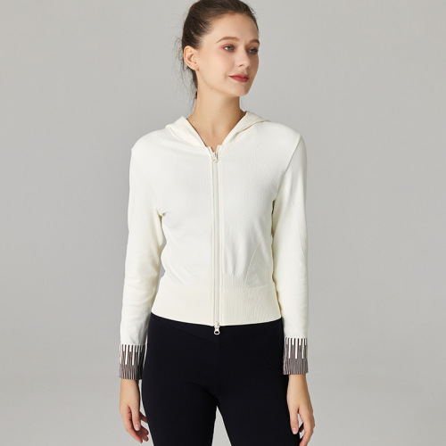 New Style Yoga Sports Hooded Double Zipper Short Jacket Long Sleeve Slimming Sweat Absorption Running Sportswear 