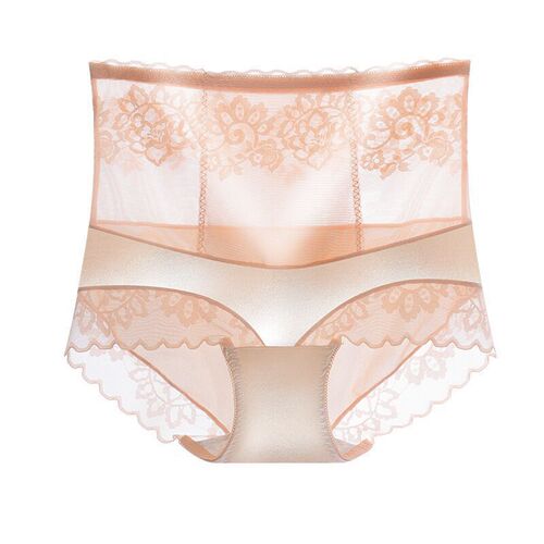 High waist tummy control panties for women summer sexy lace ultra-thin non-curling postpartum seamless antibacterial cotton briefs