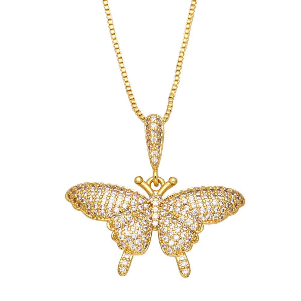 Fashion Butterfly Copper Pendant Necklace Inlay Zircon Copper Necklaces