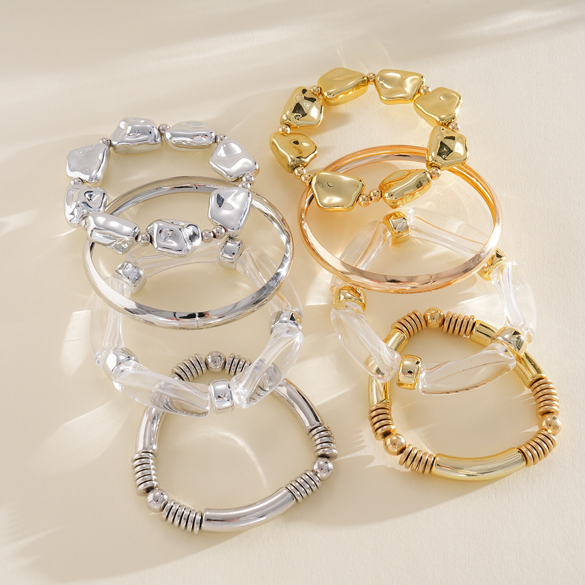 Europa y Estados Unidos transfronterizos cuatro piezas metal acrílico irregular pulsera de geometría pulsera de nicho de moda personalidad joyas de mujer