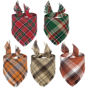Cross-Border New Product Amazon Best-Selling Plaid Pet Triangle Scarf Tassel Dog Scarf Pet Tassel Saliva Scarf