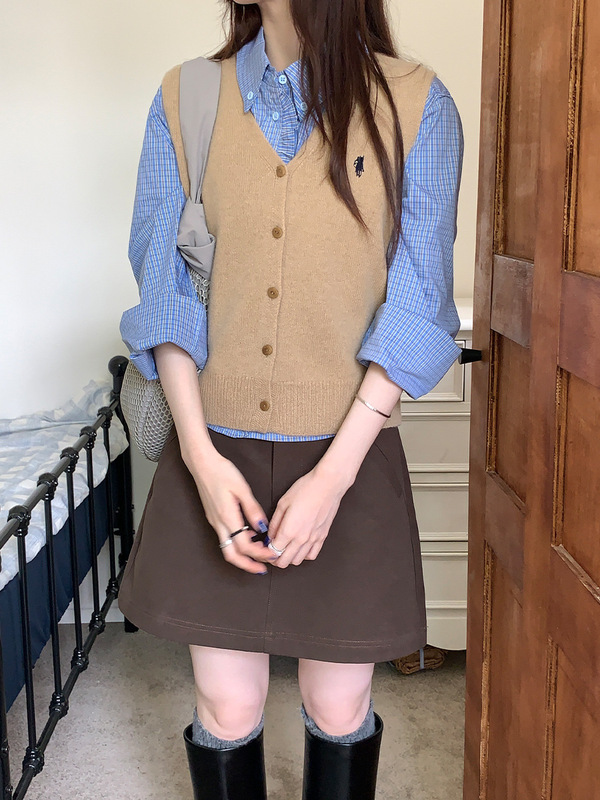 法式木耳边蓝色格子衬衫女秋季2025新款宽松显瘦百搭长袖衬衣上衣|undefined