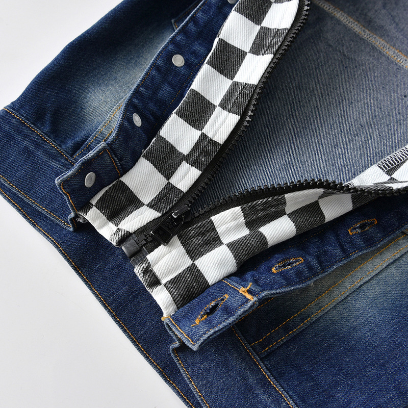 New Children's Denim Checkerboard Hooded Blue Cotton Denim Long-sleeved Jacket display picture 4